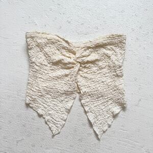 Cream Crinkle Knot Strapless Crop Top, Size Small